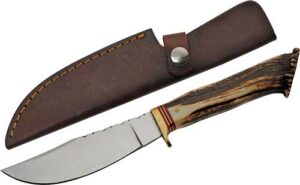 SZCO STEEL STAG 5" STAG HUNTER - DEER ANTLER HANDLE SS BLADE
